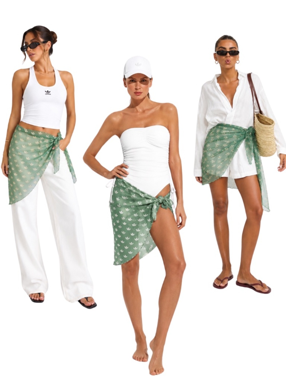 Adidas Originals Trefoil Monogram Mesh Sarong Skirt Scarf Cover Up Green IY1531